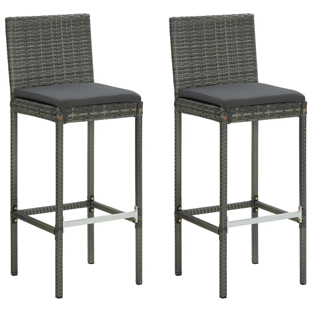 Set Bar da Giardino 3 pz con Cuscini in Polyrattan Grigio