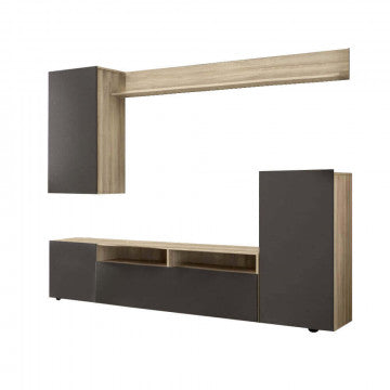 Parete Soggiorno Bridge Olmo e Grigio - Dimensioni: cm 207 x 34 x 170 h