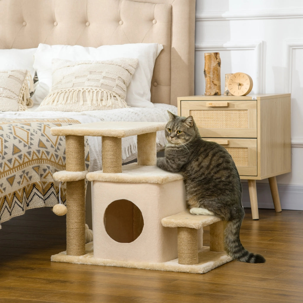 Casetta per Gatti con Tiragraffi e Giocattoli ¨C Zephmum ¨C Beige 60x40x66 cm