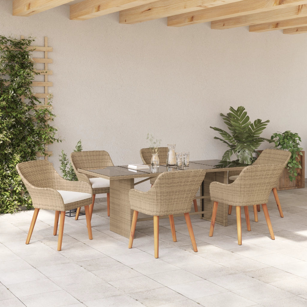 Set da Pranzo in Giardino 7 Pezzi Beige Rattan Universale