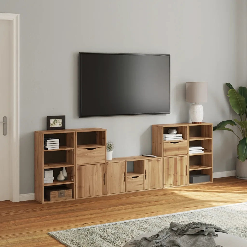 Mobile TV 5 pz con Contenitore ODDA in Legno Massello di Pino 3365378