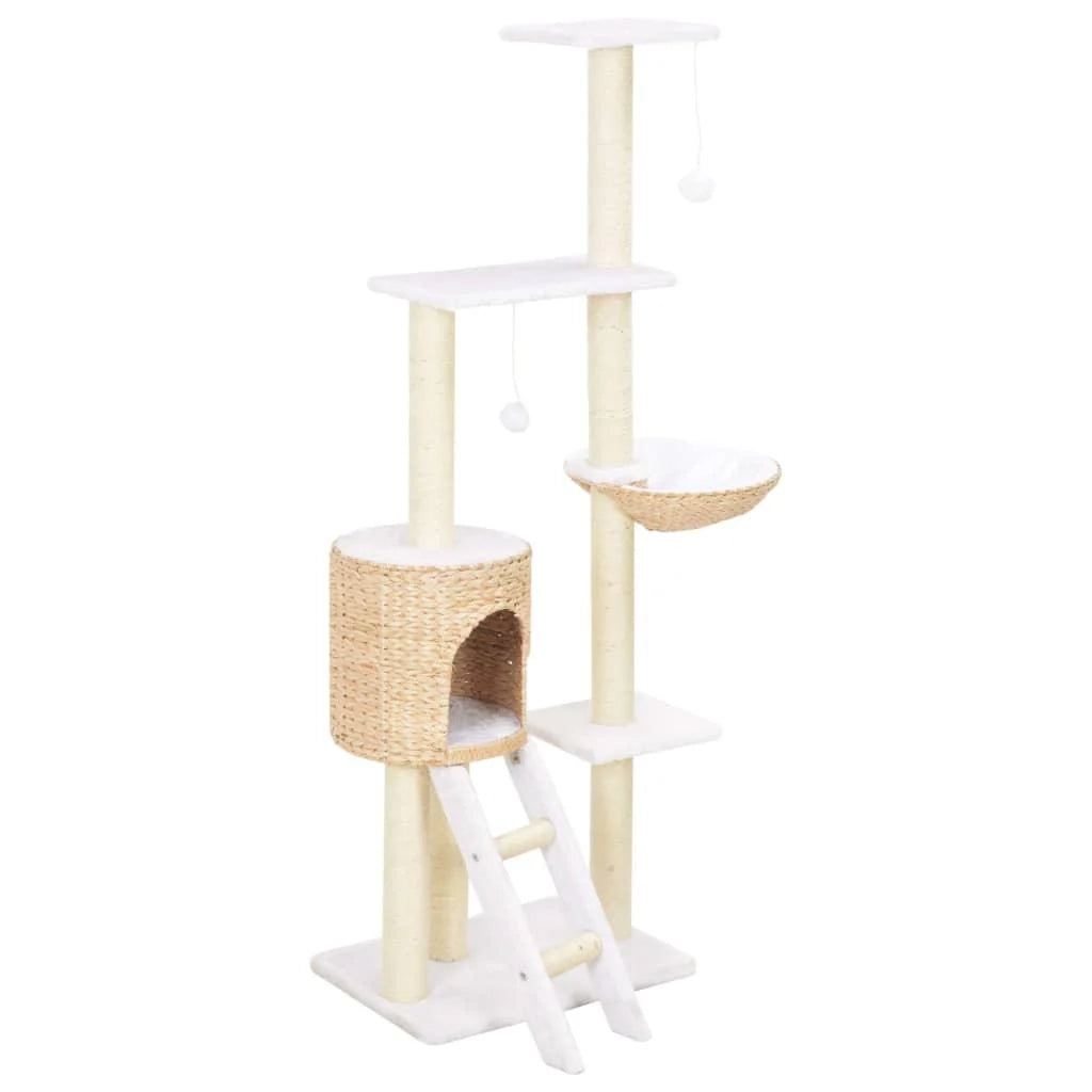 Tiragraffi albero per gatti cuccia per gatti peluche in sisal con stampa di alghe marine beige 3702224