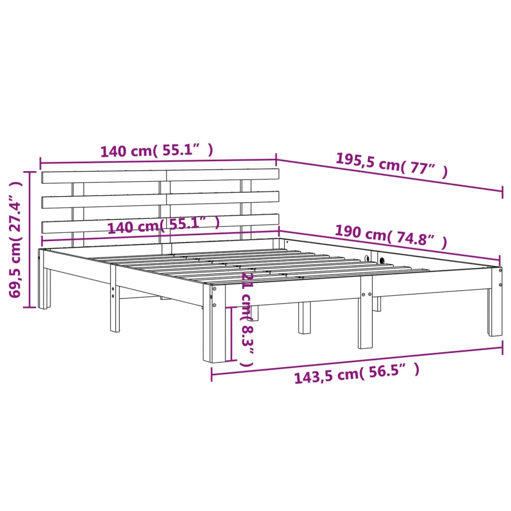 Letto senza Materasso Marrone Cera 140x190 cm in Legno di Pino