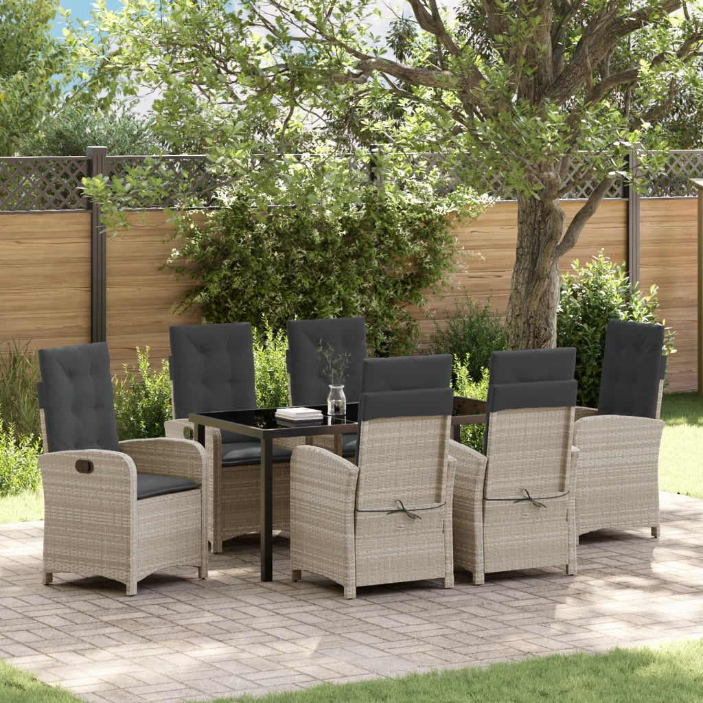 Set da Pranzo da Giardino 7 Pezzi con Cuscini Grigio Chiaro Rattan Poliestere