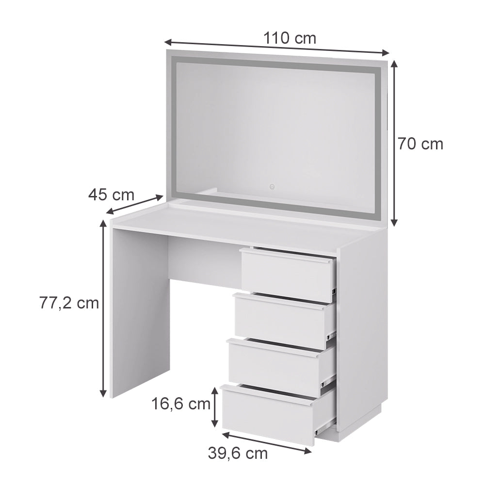 Vicco Tavolo da toeletta Bianco 110 cm con specchio LED