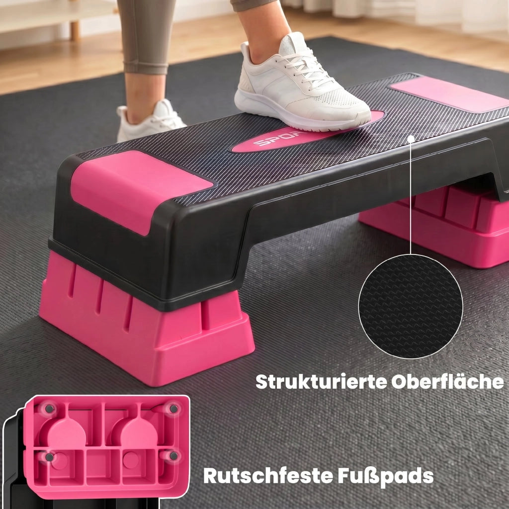 Step Aerobico Regolabile ¨C Xylo ¨C 3 Livelli Altezza 12/17,5/22,5 cm Antiscivolo Nero Rosa