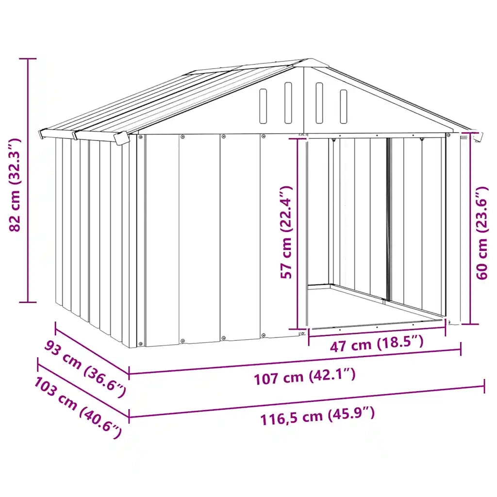Casetta per Cani Antracite 116,5x103x81,5 cm Acciaio Zincato 171540