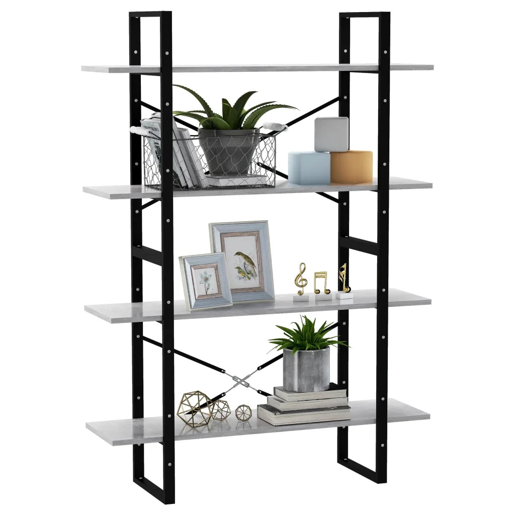Libreria a 4 Ripiani Grigio Cemento 100x30x140 cm in Truciolato