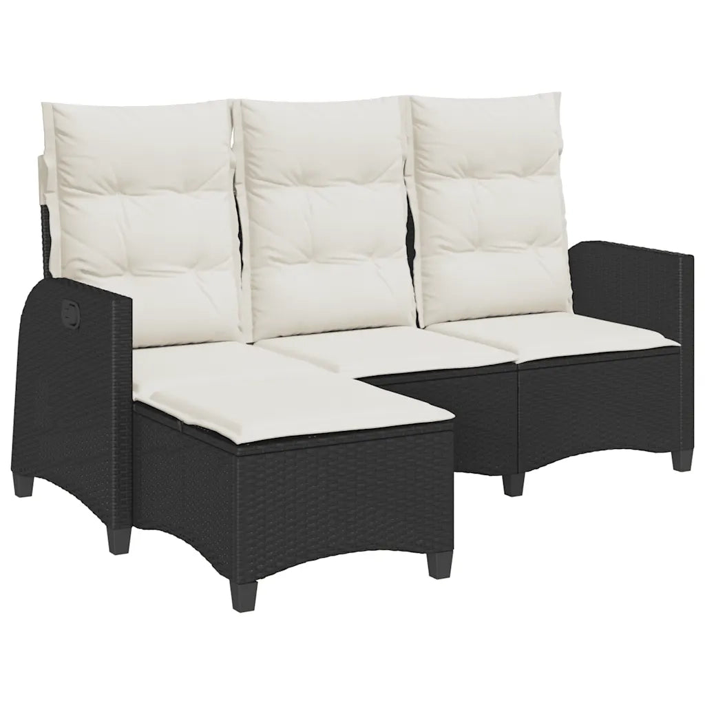 Divano da Giardino Reclinabile a L con Cuscini-Sofa da Giardino Nero Polyrattan