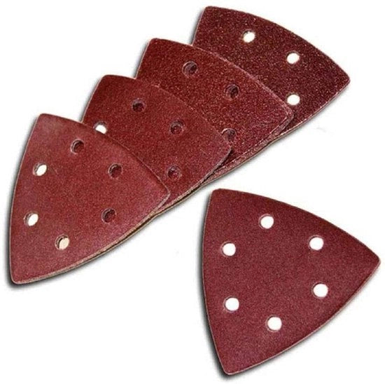 Pulitore a Nastro - Triangolare - Adatto per Trapani a Nastro - 90mm 6 Fori - Gancio e Cinghia - 40 Grana 20 Pezzi