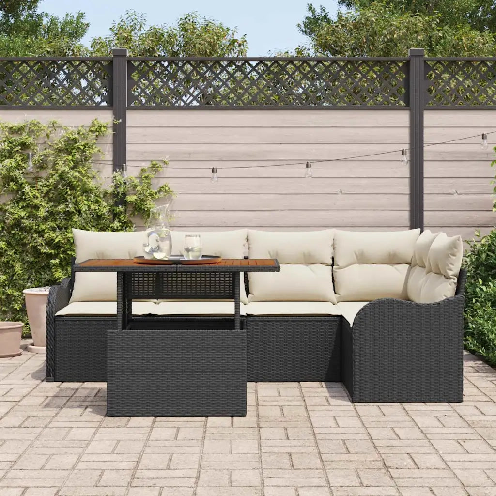 Set Divano da Giardino 6 pcs Nero e Crema polyrattan