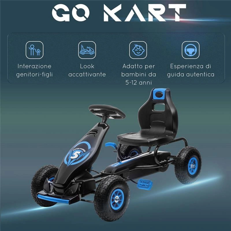 GO KART A PEDALI PER BAMBINI 5-12 ANNI CON SEDILE REGOLABILE RUOTE IN GONFIABILI