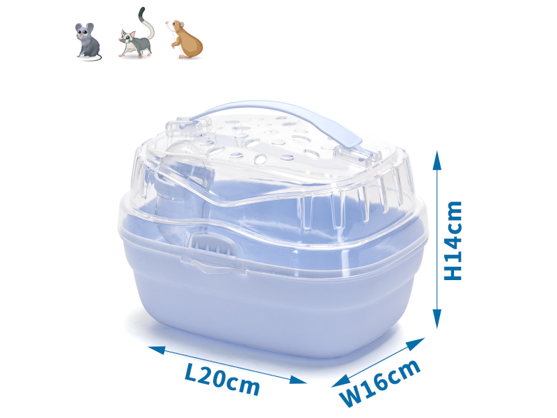 Gabbia portatile per criceti blu in resina K e polipropilene con abbeveratoio