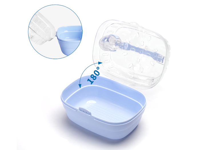 Gabbia portatile per criceti blu in resina K e polipropilene con abbeveratoio