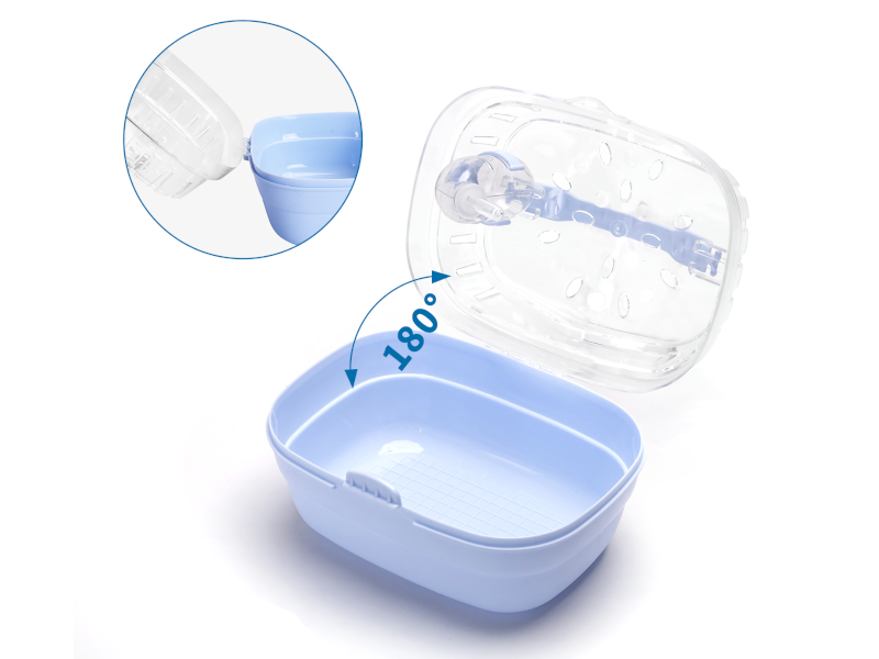 Gabbia portatile per criceti blu in resina K e polipropilene con abbeveratoio