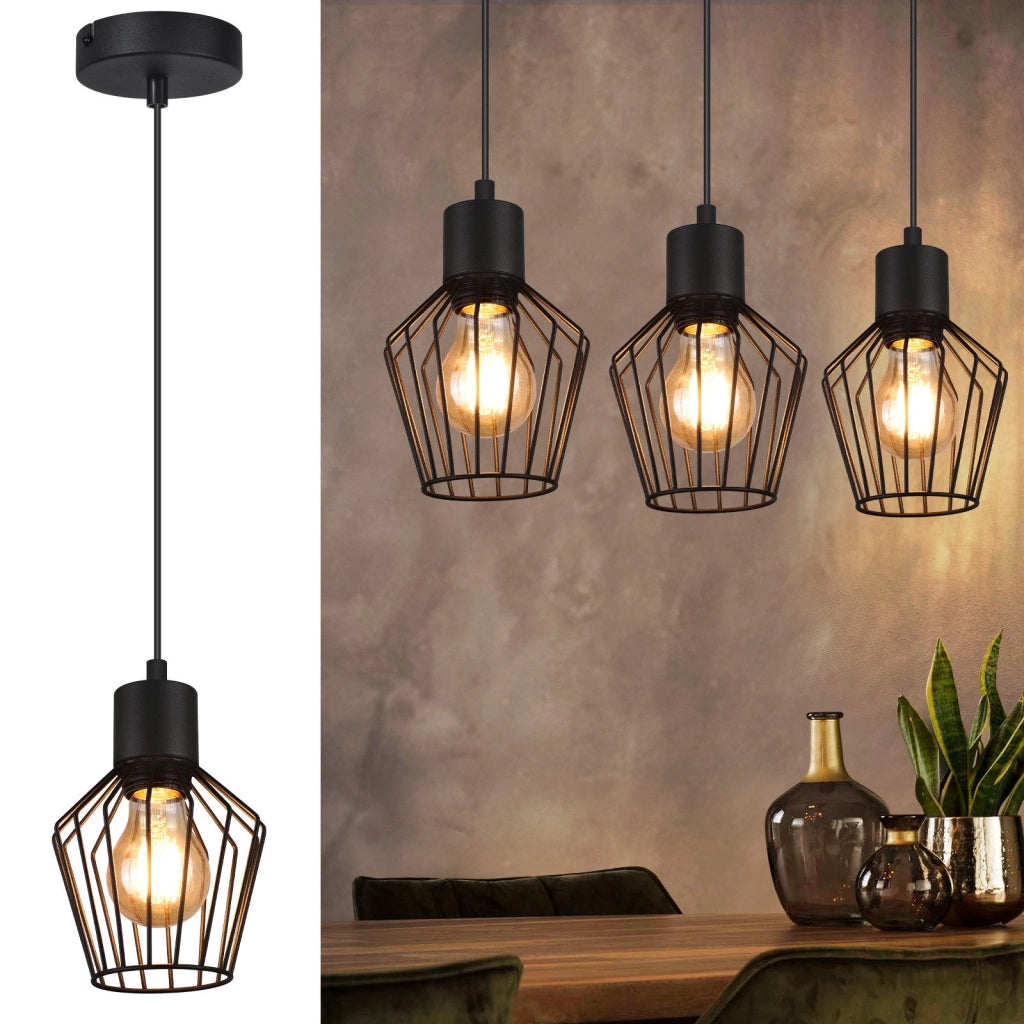 Lampada a sospensione ZMH per tavolo da pranzo lampada a sospensione nera E27 1 fiamma in metallo