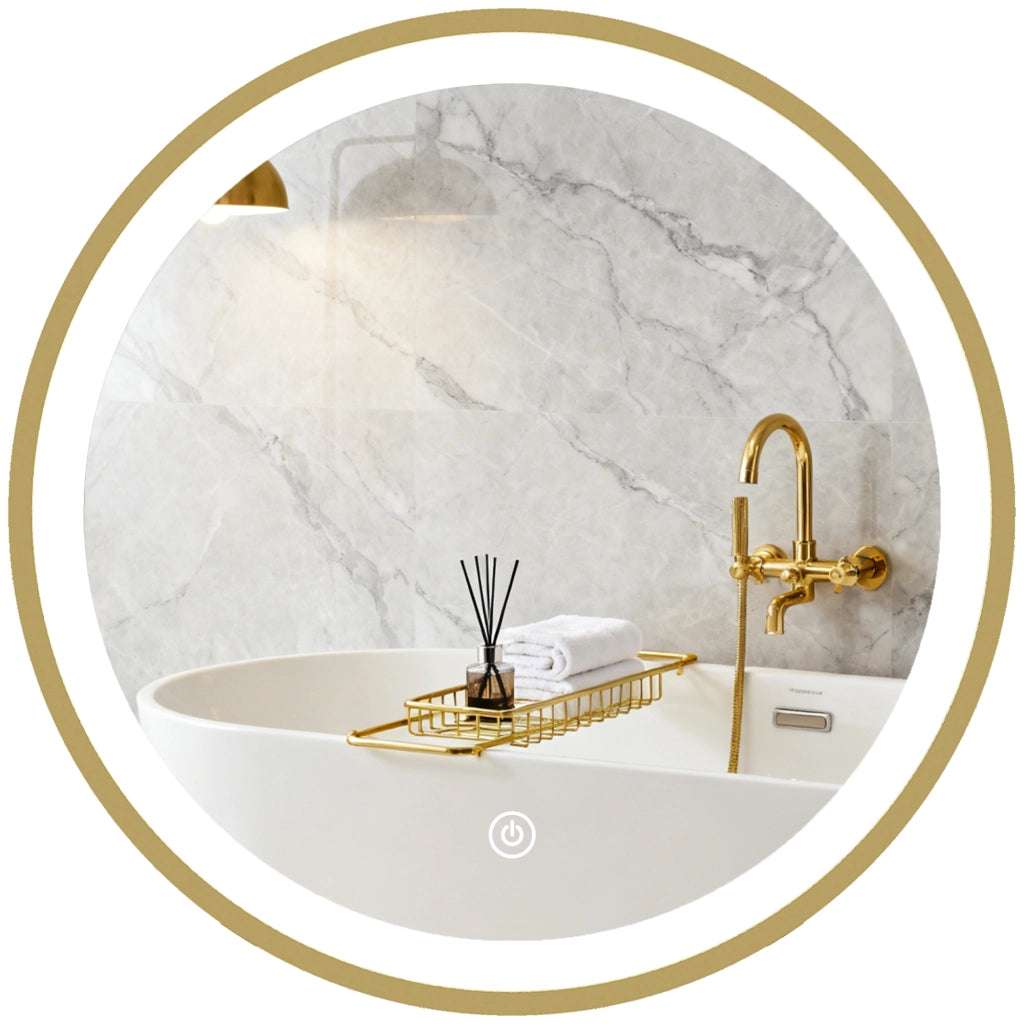 Specchio Bagno LED Rotondo 40 cm ¨C zephmum ¨C Dorato, Regolabile, 3 Luci