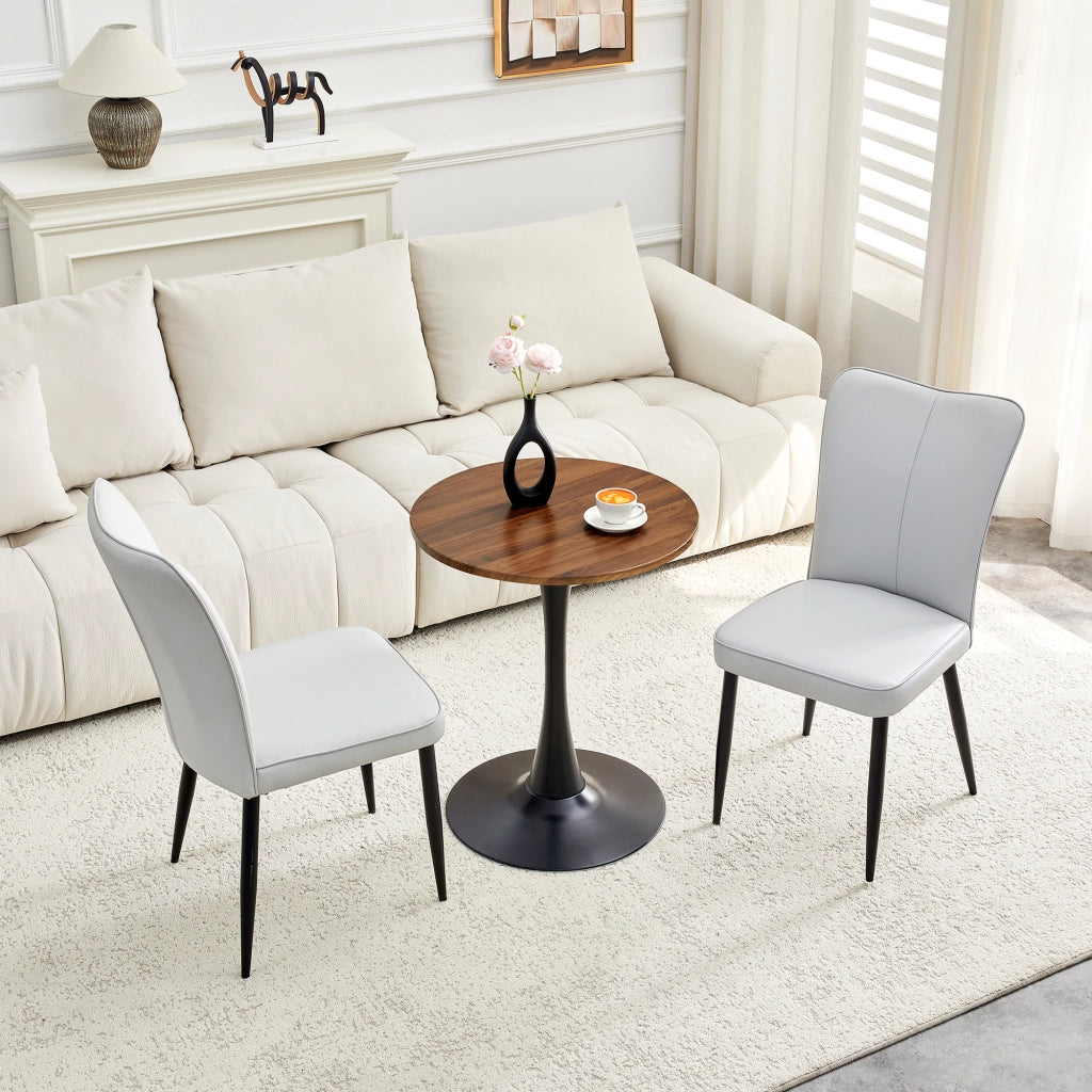 Set Tavolo Rotondo e 2 Sedie da Pranzo ¨C Xylo ¨C Piano MDF, Gambe Nere, Seduta Grigio Chiaro