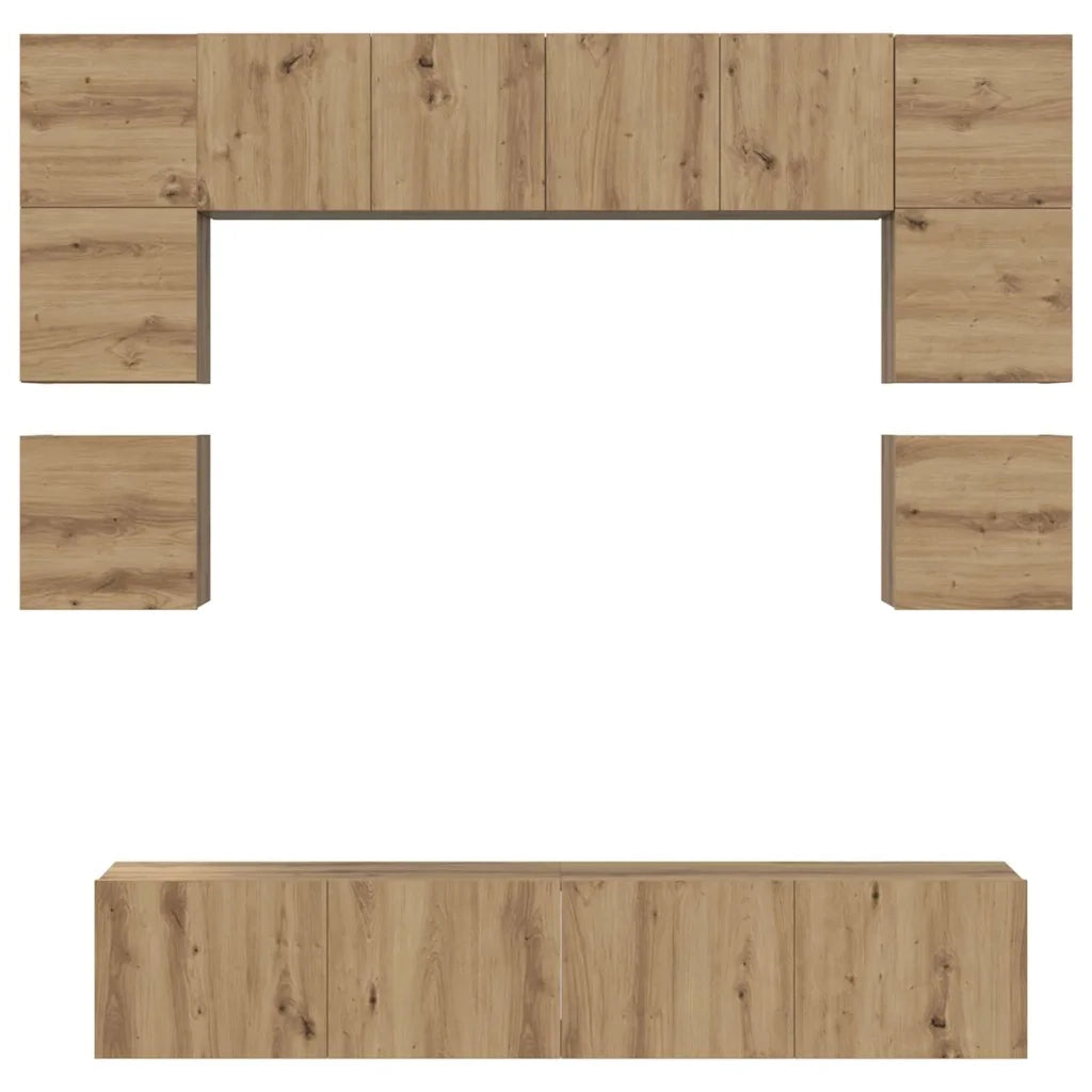 Set mobile TV 8 pz-Credenza per TV Rovere artigianale Legno multistrato 586972