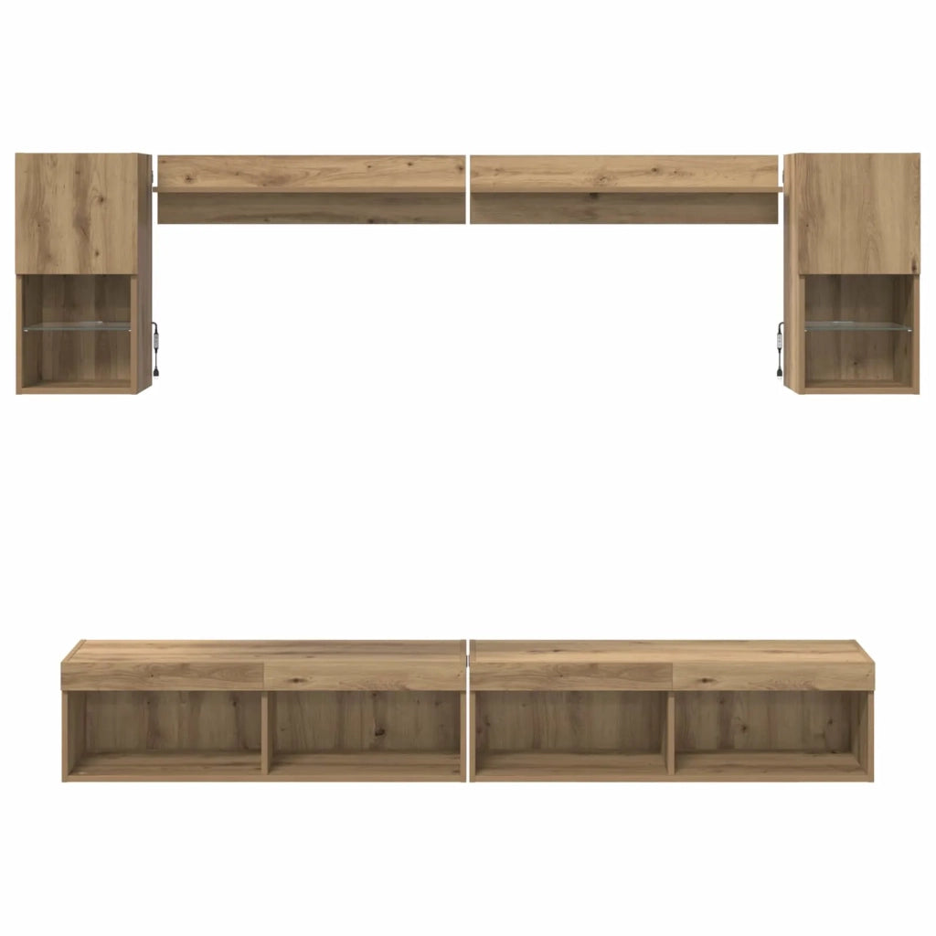 Unità a muro per TV con LED con led 6 pcs Rovere artigianale 3402956
