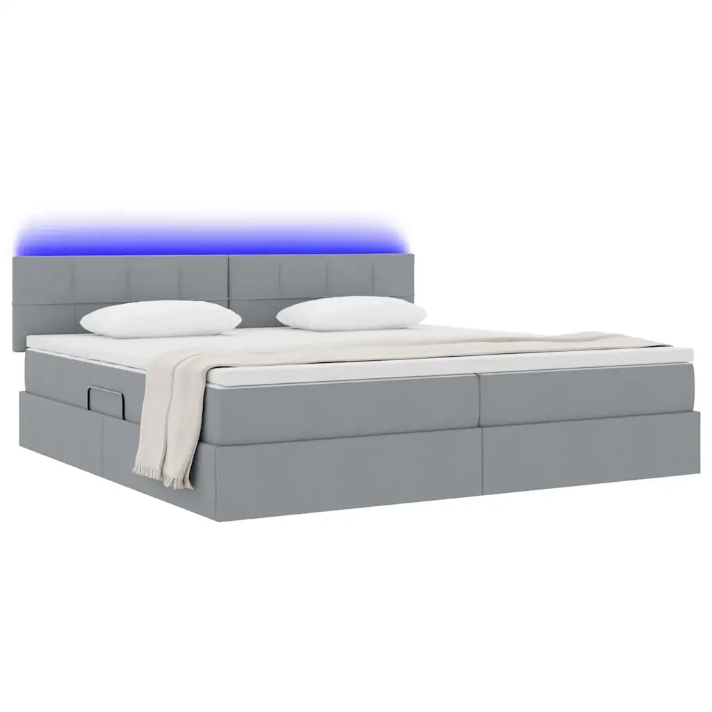 Letto con contenitore e LED Grigio chiaro 200 x 200 cm Tessuto