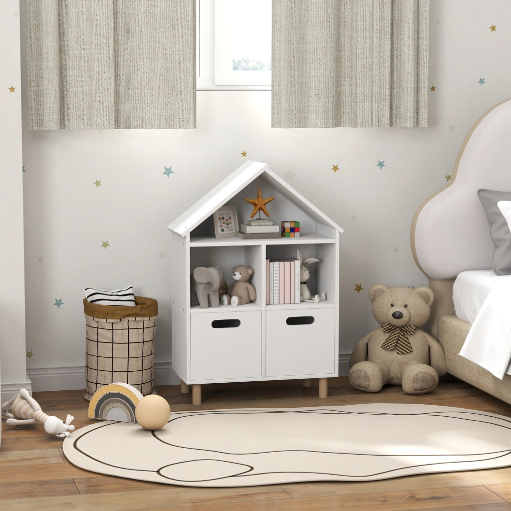 Libreria per bambini ¨C zephmum ¨C 3 ripiani, 2 cassetti, forma casa, 64x30x89 cm, bianco