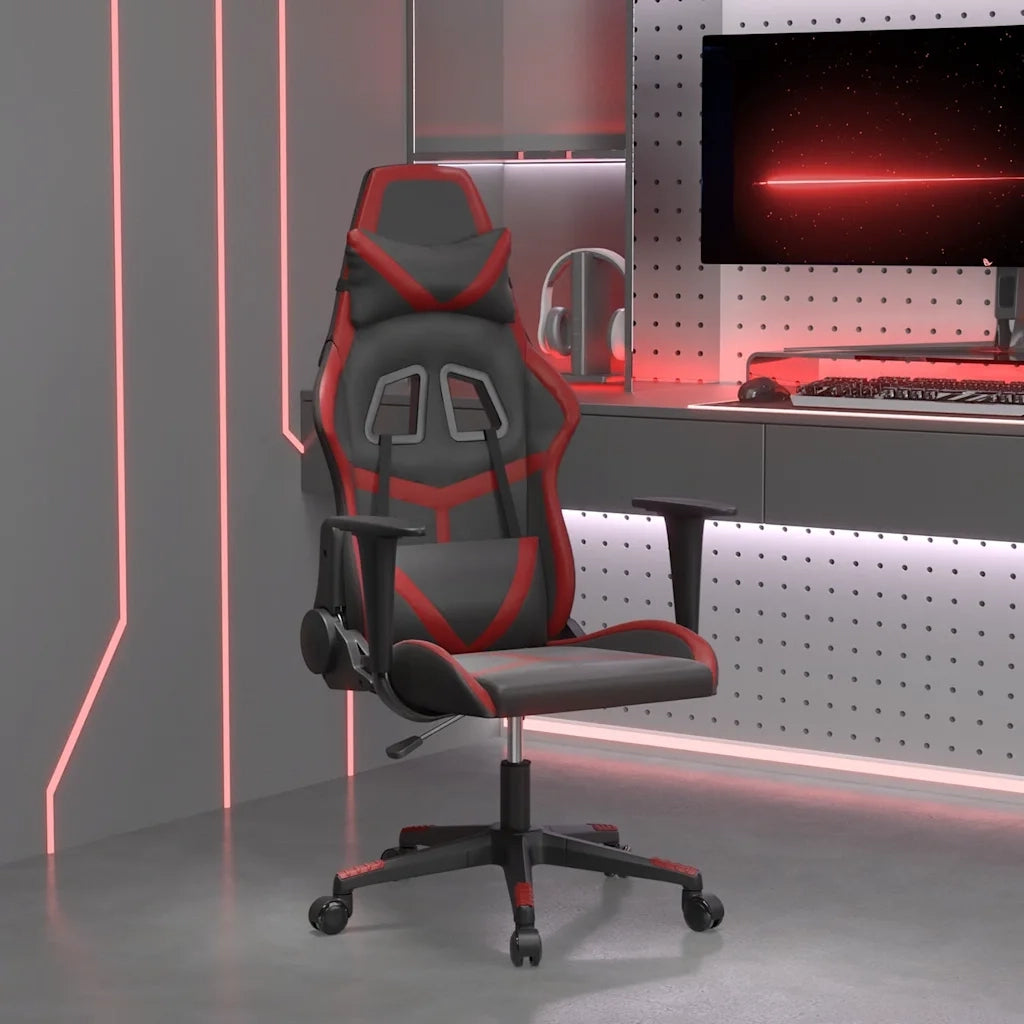 Sedia Gaming | Sedia da e-sports Massaggio Nero e Rosso Vino in Similpelle
