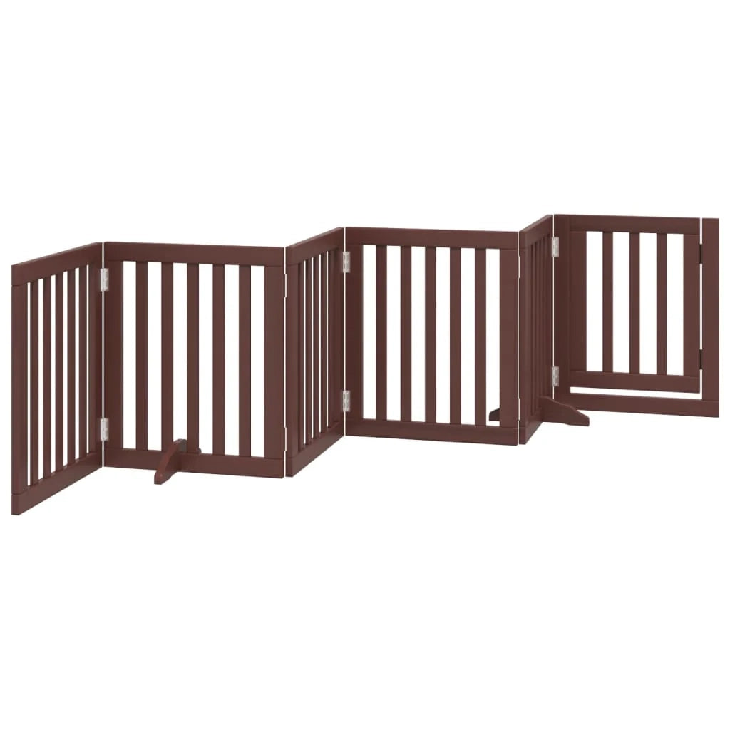Cancelletto di sicurezza per cani con 6 pannelli in legno di pioppo marrone 02_0023316
