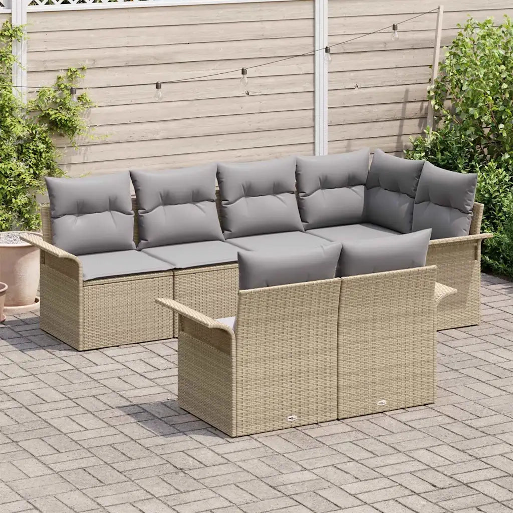 Set Divano da Giardino con cuscino 7 pcs Beige Poly Rattan 3354069