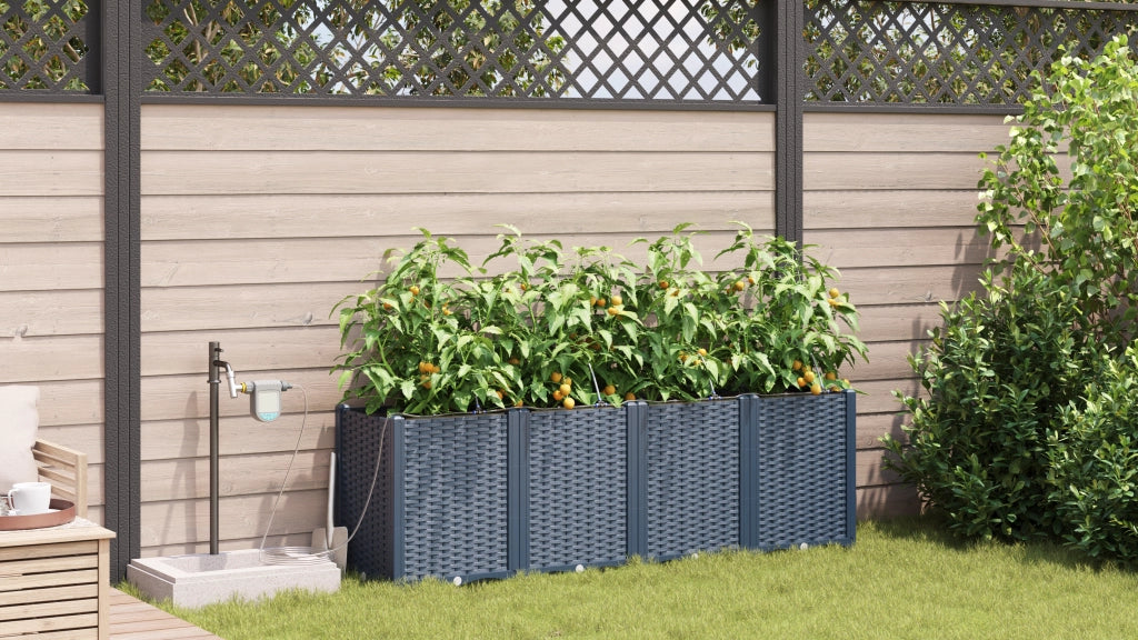 Vasi da Giardino con Sistema di Irrigazione 4 pezzi Grigio