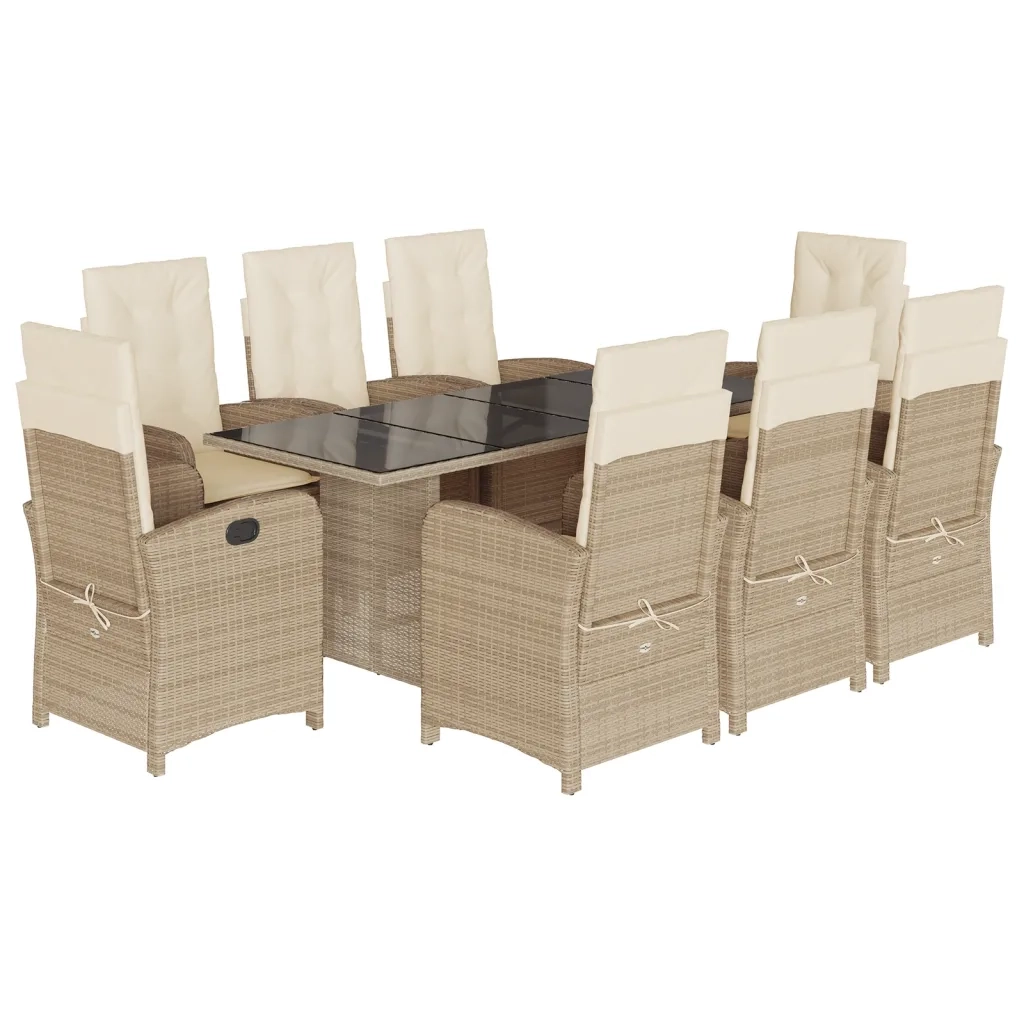 Set da Pranzo da Giardino 9 pz con Cuscini Beige in Polyrattancod mxl 113246