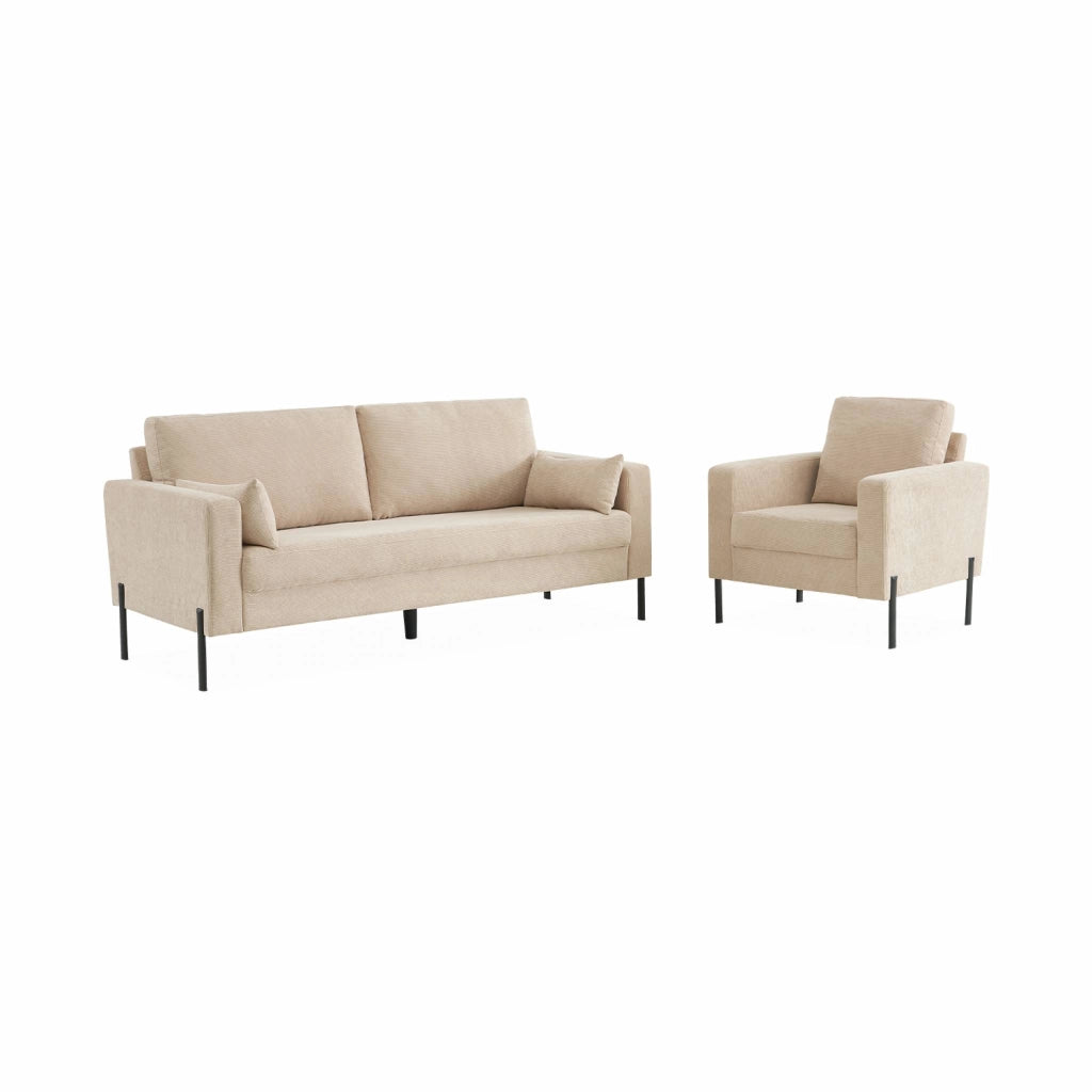 Poltrona in velluto a coste, gambe in metallo, beige