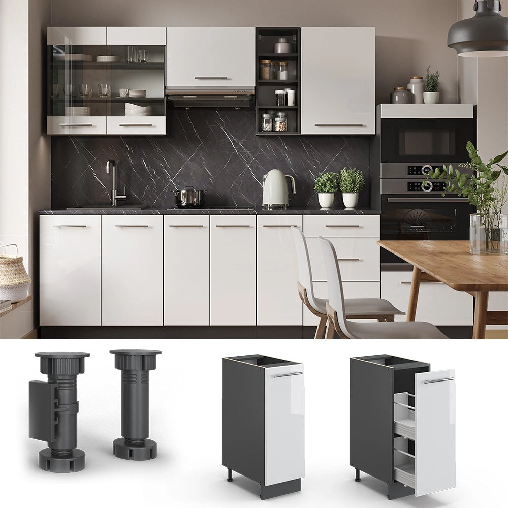 Armadio cucina dispensa alto Fame-Line Bianco lucido/Antracite 30 cm, PL Marmo Vicco
