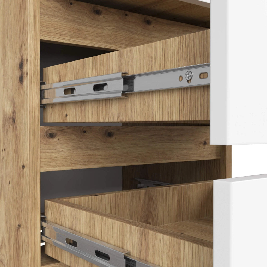 Comodino AKORD CL3 Quercia Artisan 40 cm 3 cassetti inserto frontale Bianco 40x35x57 cm