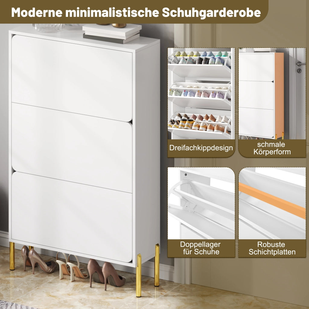 SCARPIERA 73x24x120 cm Bianca in MDF con 3 ante