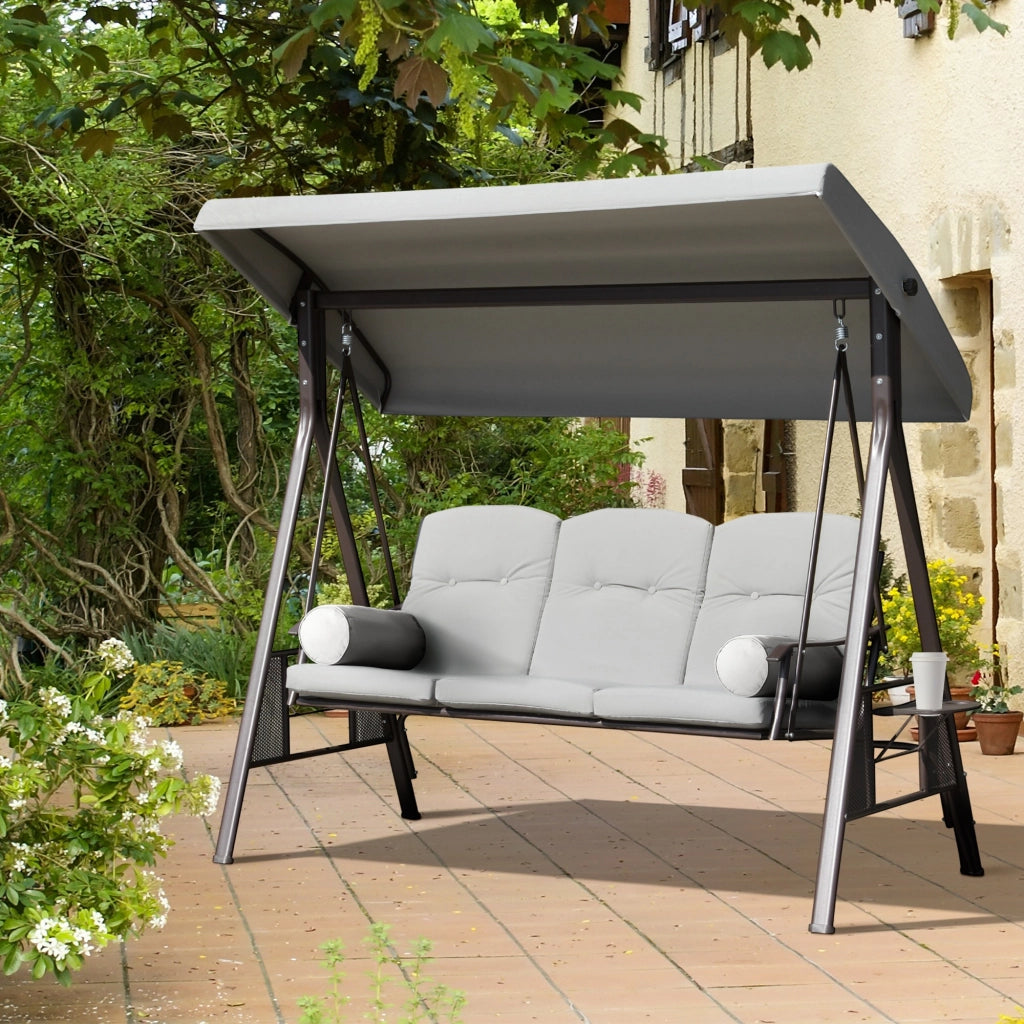 Amaca da giardino 3 posti con cuscini e tetto regolabile ¨C zephmum ¨C 116x206x183 cm grigio chiaro