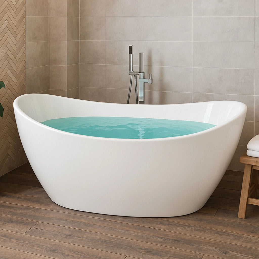 Vasca da bagno freestanding ovale in acrilico colore bianco lucido *** misure l160xh68xp80, confezione 1