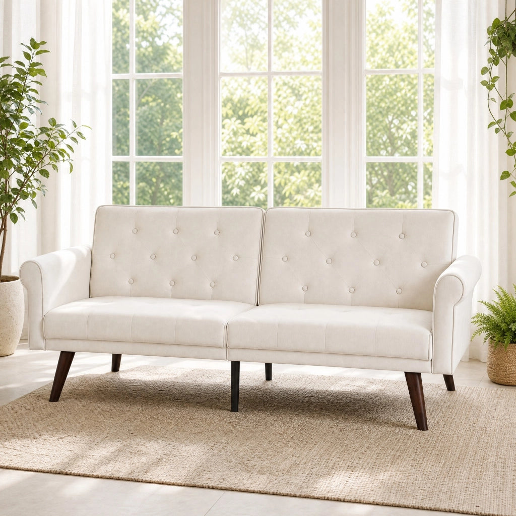 Divano letto 2 posti in velluto beige con schienali regolabili HAVRYA