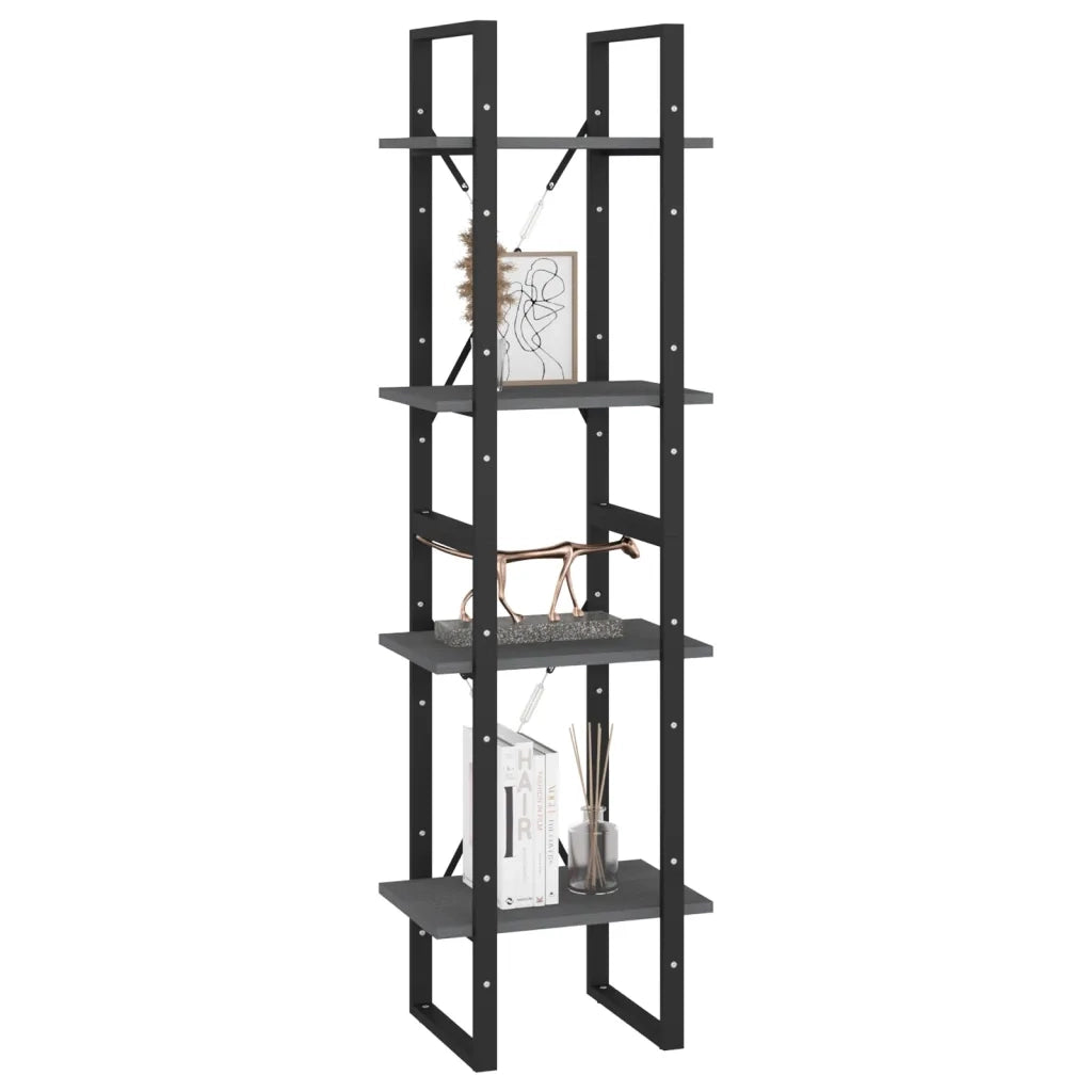 Libreria a 4 Ripiani Grigia 40x30x140 cm in Massello di Pino 806424