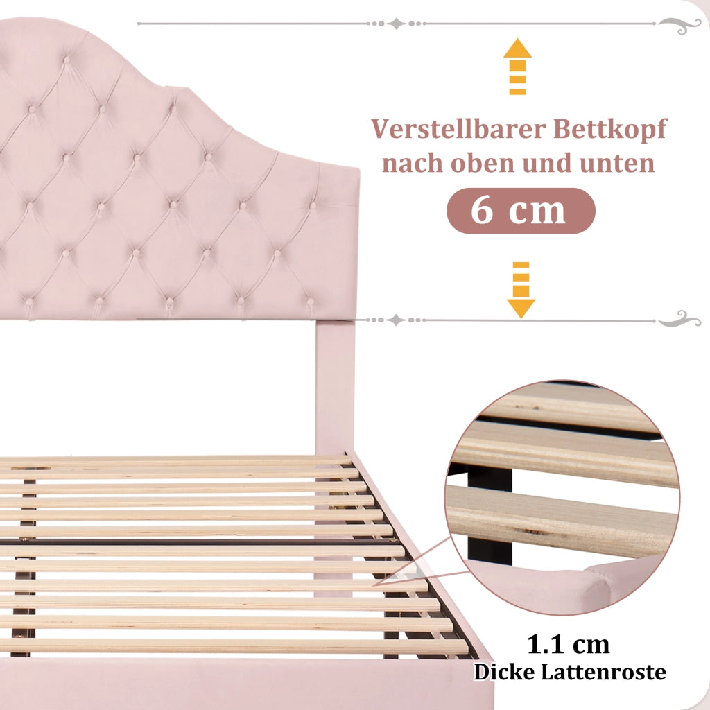 letto imbottito velluto rosa 140 x 200 cm