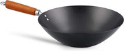 Wok in Acciaio di Carbonio da 31cm con Maniglia in Legno, Base Piana e Maniglia a Mano, Non Inductivo, Garanzia 2 Anni