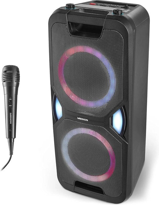 Sistema di Alta Fedeltà per Feste con Microfono e Bluetooth - Altoparlanti Karaoke Senza Fili con Illuminazione a LED e Radio FM