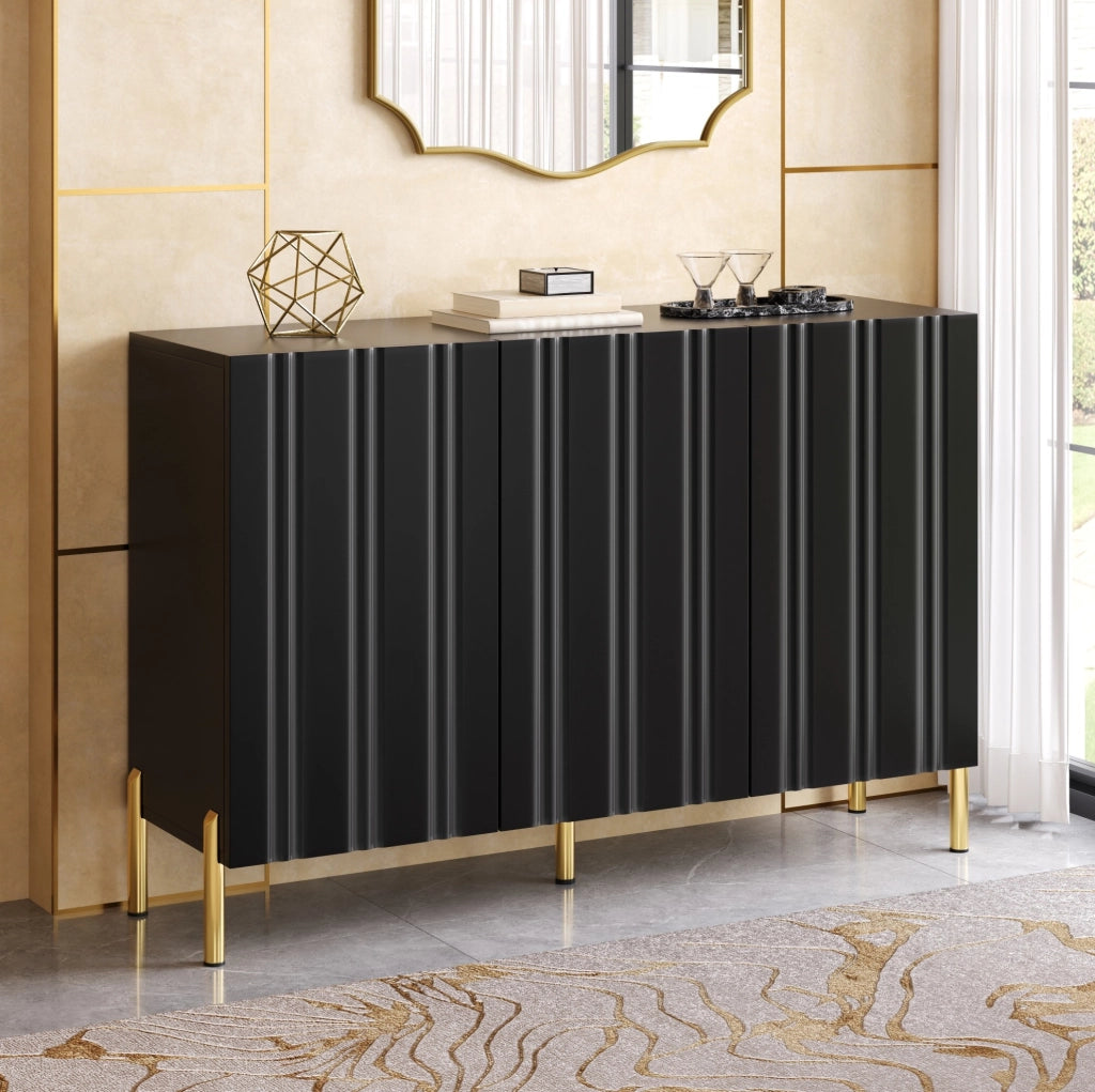 Credenza a 3 ante con finitura a rilievo verticale; 120x35;5x80 cm; nero; in MDF e truciolare
