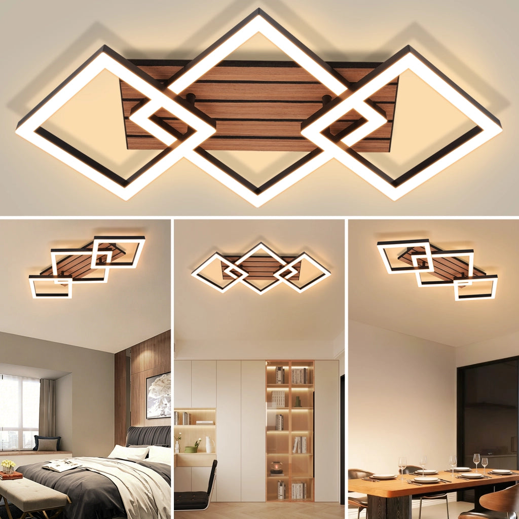 ZMH Lampada da soffitto LED design moderno 58CM 3000K quadrata effetto legno sala pranzo studio soggiorno
