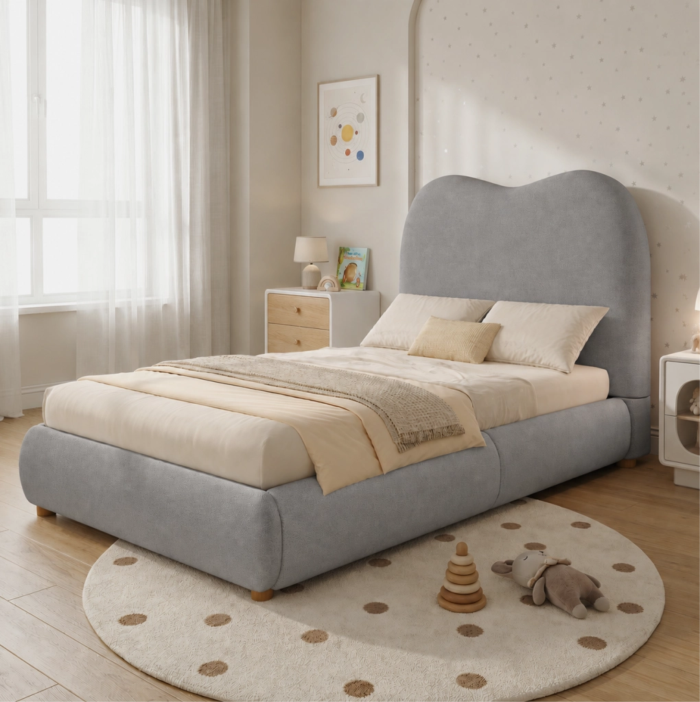Letto imbottito per bambini 90x200 cm con contenitore e rete a doghe