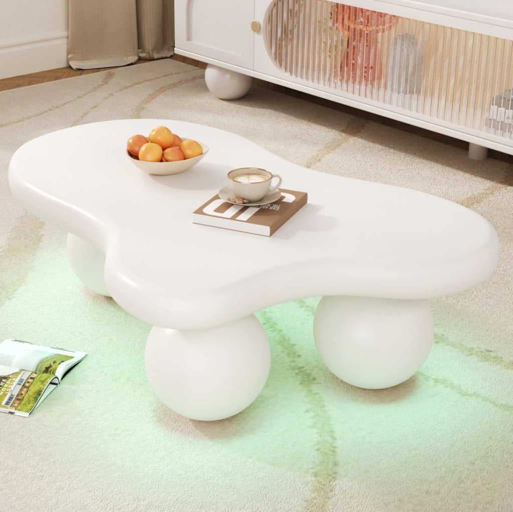 Tavolino da salotto a forma di nuvola con LED 16 colori; 95x62;5x32 cm; bianco in MDF