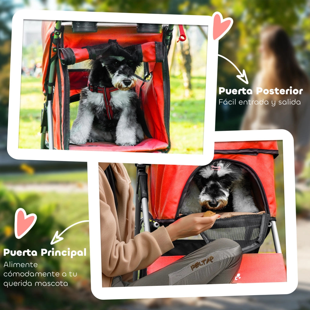Carrello per Cani con Toldo ¨C zephmum ¨C 77x45x99.5 cm Rosso Tela Oxford