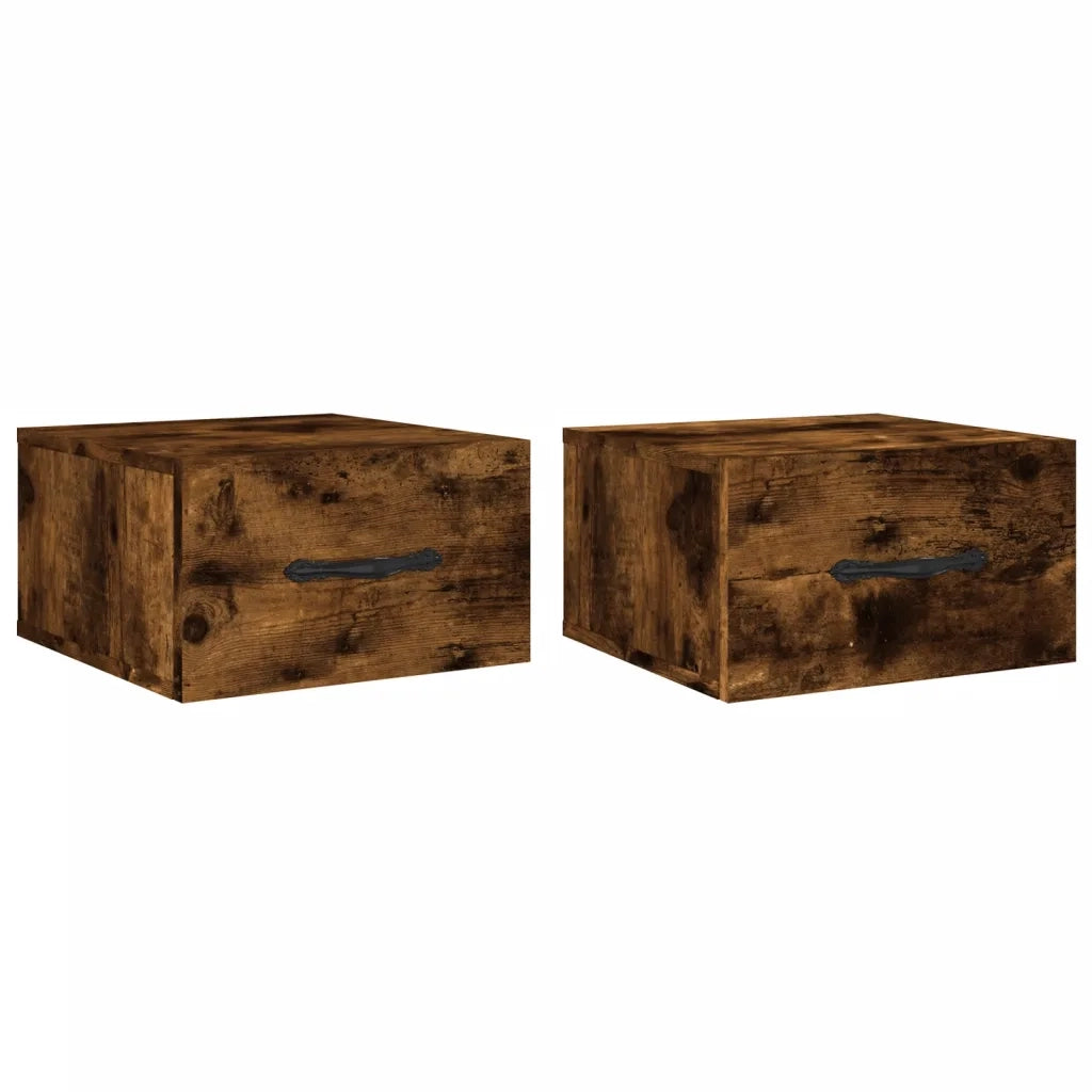 Set di 2 Comodini | Armadio da Notte | Mobiletto da notte a Muro Rovere Fumo 35x35x20 cm