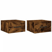Set di 2 Comodini | Armadio da Notte | Mobiletto da notte a Muro Rovere Fumo 35x35x20 cm