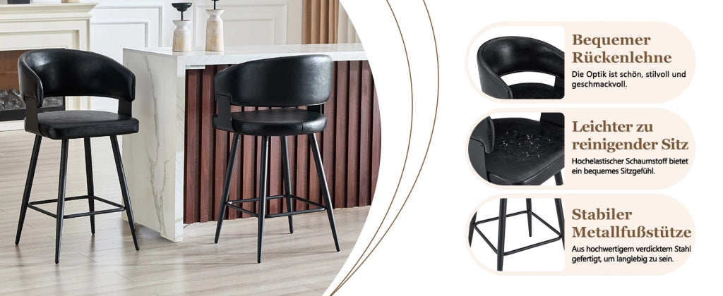 Sedia da pranzo in PU con braccioli e schienale ergonomico struttura in metallo nero per casa caffè e ristorante nero